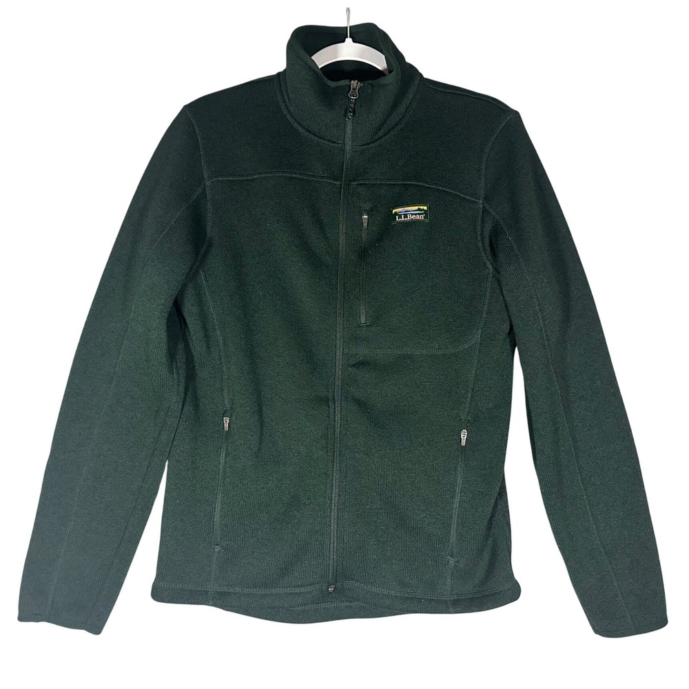 LL Bean Full Zip Fleece‎ Sweater Jacket Mens Sz S Dark Green Mock Neck 504938